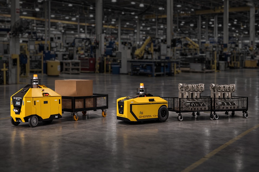 Robots Sherpa arrastrando carros de material