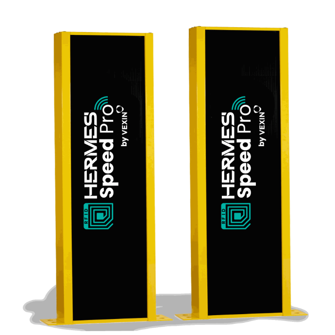 Hermes Speed Pro RFID – Integración Llave en Mano de Portal de Radiofrecuencia, incluye lámina de acero al carbón, placa a piso 3/16” con 4 barrenos de anclaje a piso de 1/2”, tubo rolado de 2.5 mts en color negro Coloplast, medidas aproximadas 2.45 m de altura x 38 cm de ancho x 14 cm de fondo en calibre 18, recubrimiento con fondo anticorrosivo y pintura automotriz, tiempo de entrega 2 semanas a partir de la autorización del cliente y garantía de 2 meses.