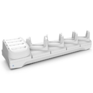 TC21/TC26 Healthcare White Five Slot Charge Only Cradle 4 devices plus 4 slot battery charger; Supports device with/without trigger gun, Power Supply and DC Cable sold separately (PWR-BGA12V108W0WW, CBL-DC-381A1-01