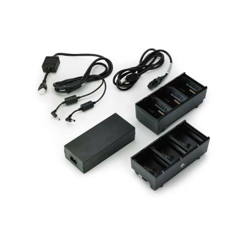 Two 3 slot battery chargers (charges 6 batteries) with power supply and Y cable; ZQ600, QLn or ZQ500. US power cord included