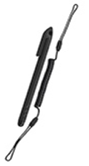 Stylus for capacitive touch panel with coiled tether, 3-pack. Constructed of conductive carbon-filled plastic material. This rigid plastic stylus is optimized for enterprise durability.