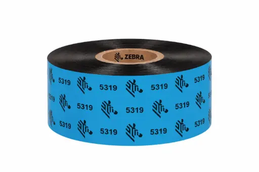 [05319BK04045] 05319BK04045 - Zebra - Ribbon de Cera, 40mm x 450m (1.57" x 1476'), Modelo 5319 Rendimiento para impresora Industrial . 6 Ribbons/Caja