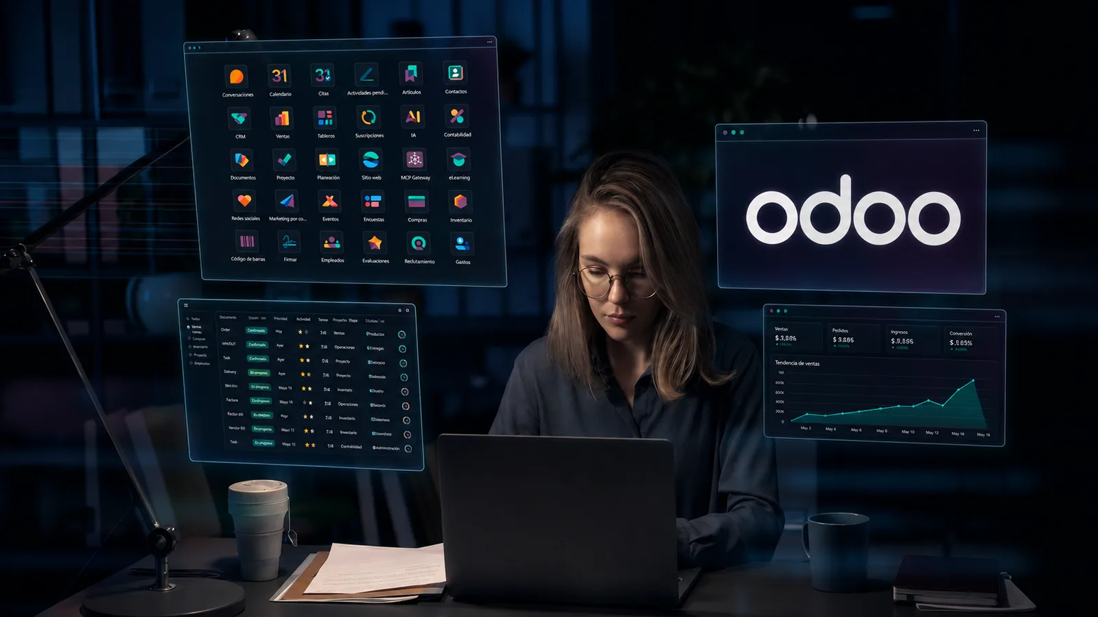 Profesional trabajando con las aplicaciones reales de Odoo