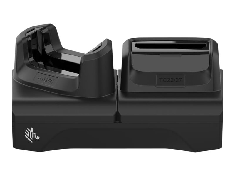 CRD-TC2L-BS11B-01 - ZEBRA - Base de carga Single-slot and spare battery charging cradle for TC22 / TC27 device and its spare battery. Power supply (PWR-BGA12V50W0WW), DC cable (CBL-DC-388A1-01), and country-specific AC cable are sold separately.
