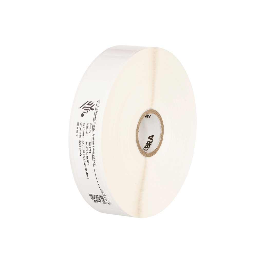 10025472- ZEBRA - Etiqueta 2"x1.25", T. Directa. Papel Blanco, 8000D Lab, para Impresora Industrial, 3000/Rollo, con adhesivo Permanente, Perf. entre etiq., 1 al paso. Núcleo 3".  Diámetro 8". 6 Rollos/caja. Peso por caja 9.07 kg. 