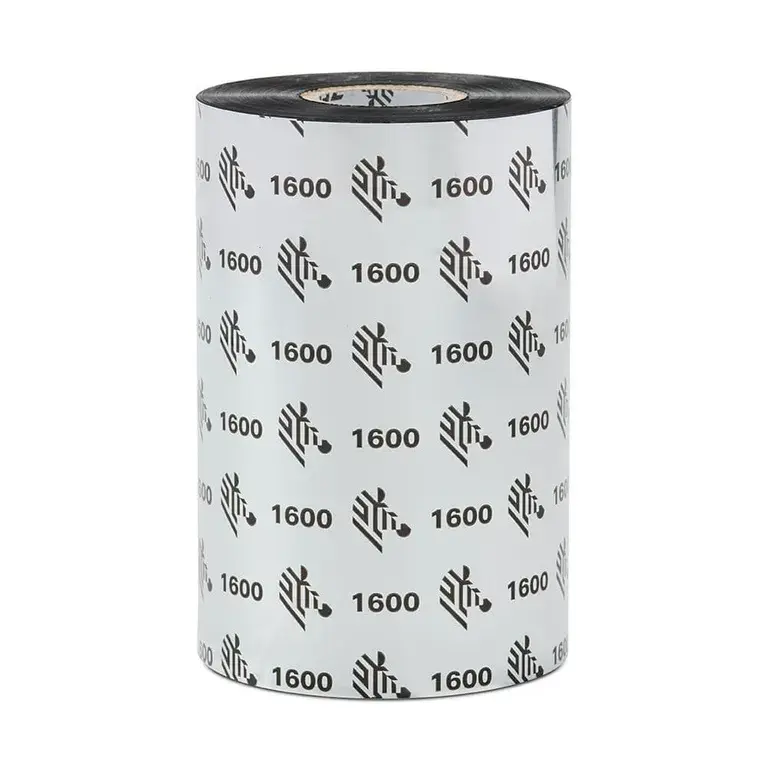 LA01600BK11045 - Zebra - Ribbon de Cera, 110mm x 450m (4.33" x 1476'), Modelo 1600 Estándar para impresora Industrial. 18 Ribbons/Caja