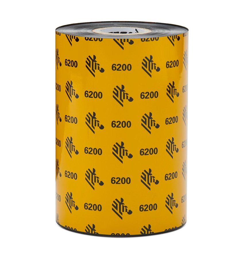 ZEBRA - Ribbon de Resina, Modelo 6200 Resina, 4.33" x 1476' (110 mm x 450 mts), Núcleo de 1", 6 ribbons por caja. Para Impresora Tabletop/Industrial.