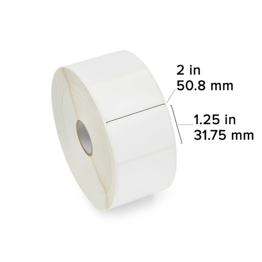 Label, Polyester, 2x1.25in (50.8x31.8mm); TT, Z-Ultimate 3000T White, High Performance Coated, Permanent Adhesive, 1in (25.4mm) core, 2070/roll, 8/box, Plain