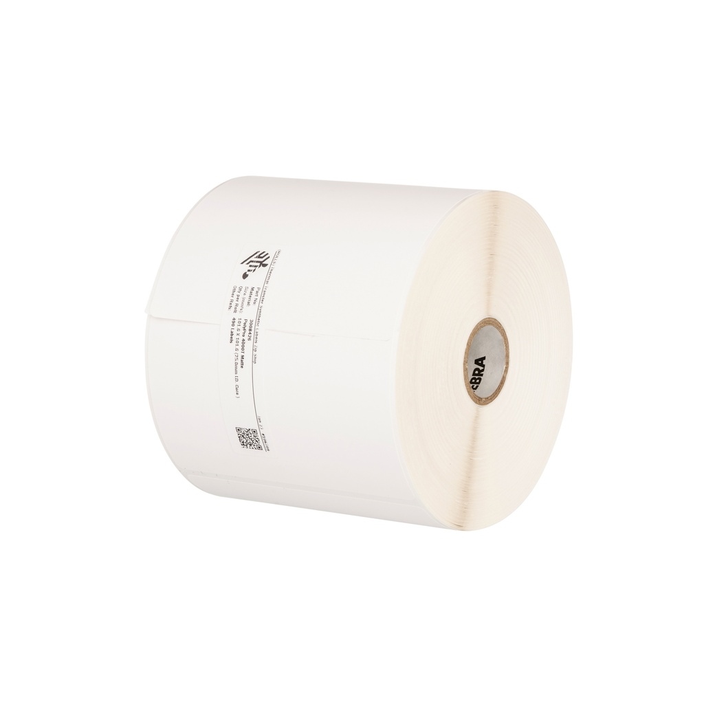 HC10000688- ZEBRA - Etiqueta 4"x4", T. Térmica. Polipropileno Blanco, 8000T Primary Blood Bag Label, para Impresora Industrial, 1110/Rollo, con adhesivo All-Temp, Perf. entre etiq., 1 al paso. Núcleo 3".  Diámetro 8". 4 Rollos/caja. Peso por caja 10.89 kg. 