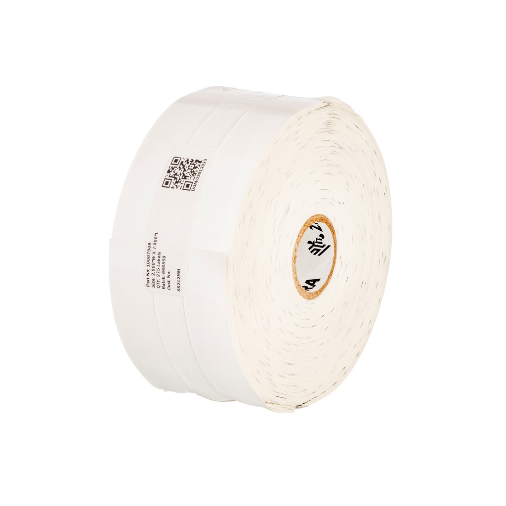 Wristband, Synthetic, 2x7in (50.8x177.8mm); DT, Lam 65843RM / 66213RM, Coated, 1in (25.4mm) core, 275/roll, 6/box. Black mark sensing.