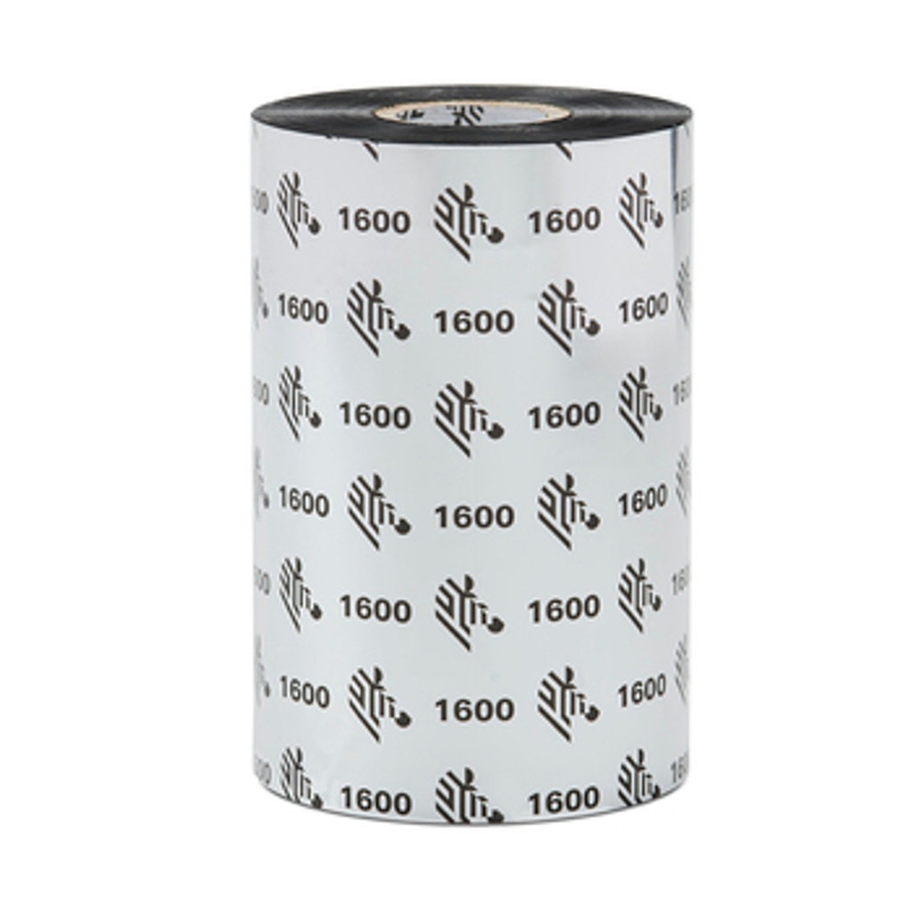 ZEBRA - Ribbon de Cera, Modelo 1600 Cera (para uso con impresoras ZD230t, ZD420t, ZD620t and GT800), 2.52" x 984' (64  mm x 300 mts), Núcleo de 1", 24 ribbons por caja. Para Impresora Desktop.