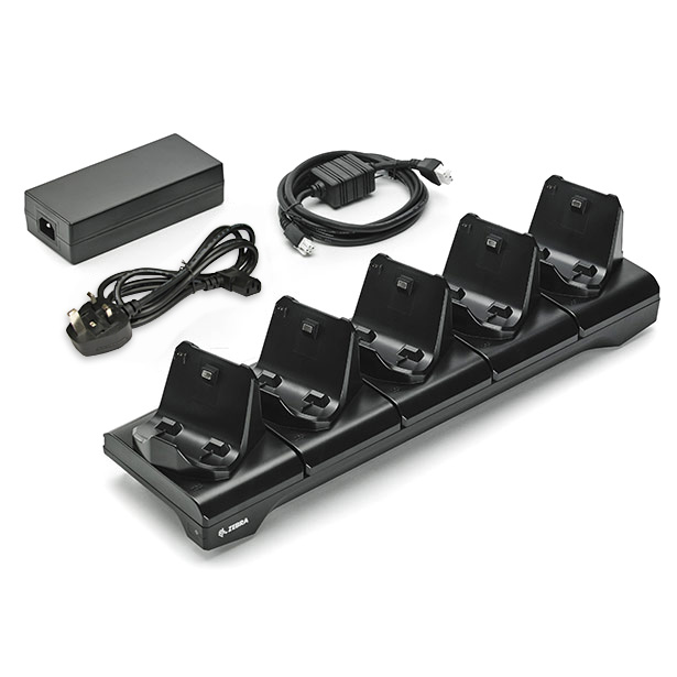5-slot printer docking cradle; ZQ300 Series; includes power supply and US power cord