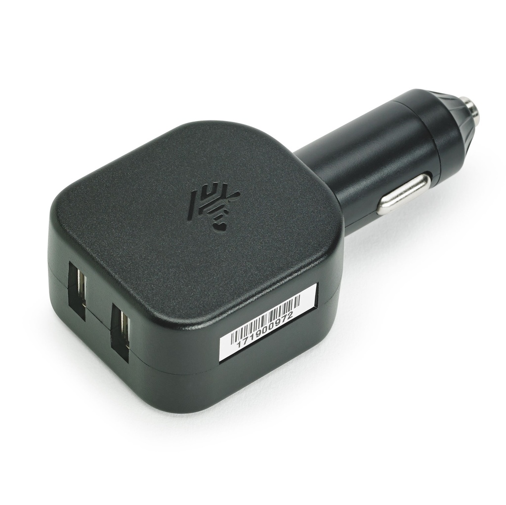 CHG-AUTO-USB1-01 - ZEBRA - Vehículo USB cigarette lighter adapter plug used with USB-C cable (CBL-TC5X-USBC2A-01) to charge device. Includes two USB A ports.