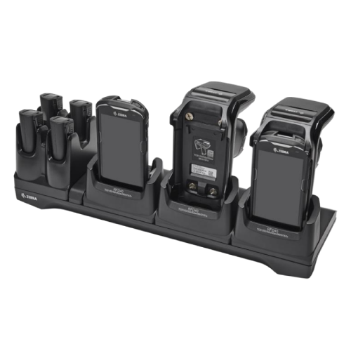 CR40-3S4T-TC5-G-01 - ZEBRA - Dock, base y cargador RFD40, 3 Device Slots/4 Toaster Slots, Charge Only Cradle with support for TC51/52/52x/52ax/56/57/57x. Requires Power Supply (PWR-BGA12V108W0WW), DC Line Cord (CBL-DC-382A1-01), and Country Specific Line Cord.