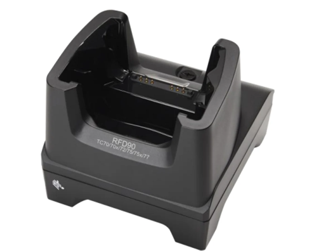 ZEBRA RFD90, 1 DEVICE SLOT/0 TOASTER SLOTS, COMMUNICATION CRADLE WITH SUPPORT FOR TC21/26. REQUIRES POWER SUPPLY (PWR-BGA12V50W0WW), DC LINE CORD (CBL-DC-388A1-01), AND COUNTRY SPECIFIC LINE CORD.