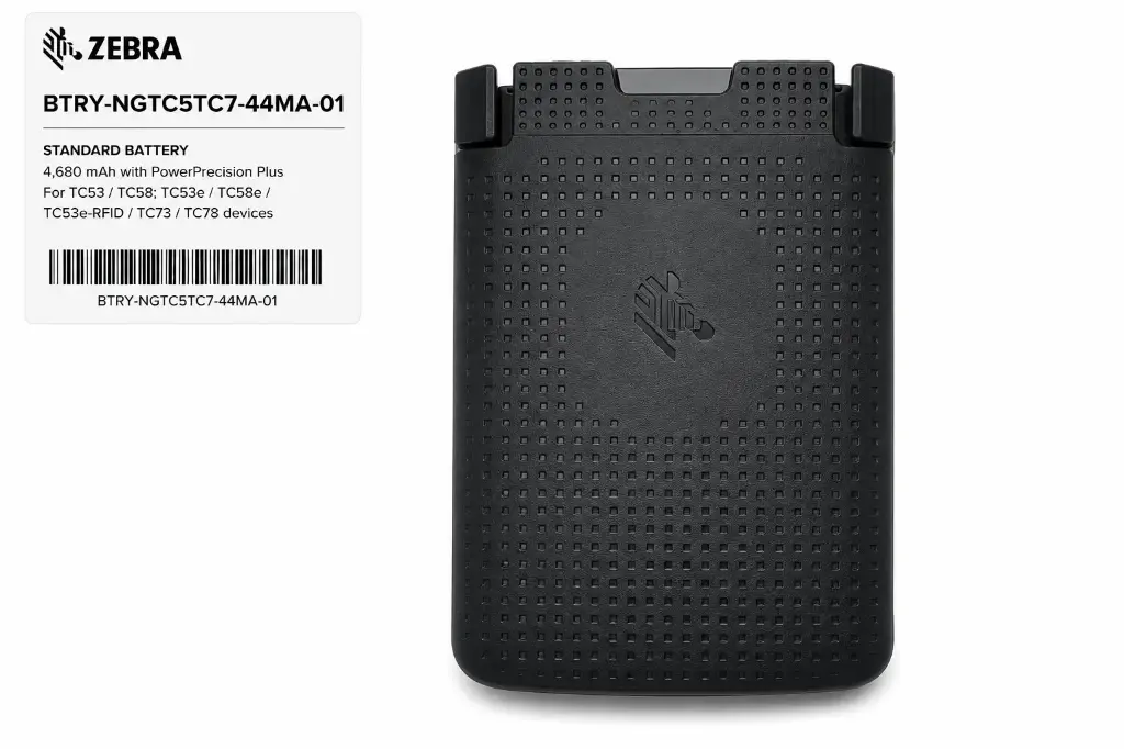 BTRY-NGTC5TC7-44MA-01 - ZEBRA - Batería 4,680 mAh standard battery with PowerPrecision Plus for TC53 / TC58; TC53e / TC58e / TC53e-RFID / TC73 / TC78 devices.