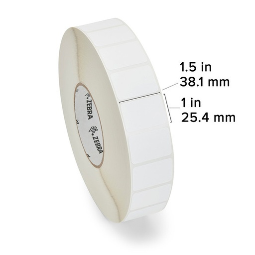 [10011981] 10011981- ZEBRA - Etiqueta 1.5"x1", T. Térmica. Poliéster Blanco, Z-Ultimate 2000T, para Impresora Industrial, 5486/Rollo, con adhesivo Permanente, Perf. entre etiq., 1 al paso. Núcleo 3".  Diámetro 8". 4 Rollos/caja. Peso por caja 4.08 kg. Certificado UL Interiores, con ribbon 5095, 5100