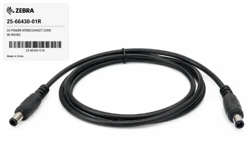 [25-66430-01R] 25-66430-01R - ZEBRA - Cable auxiliar DC power interconnect cord is used to connect two cradles, each with one to six slots, to run off a single power supply. The cable has a length of 60 inches. Pending End of Sale 01/05/2026