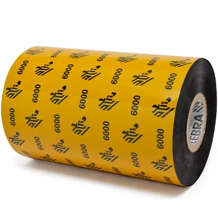 [LA06000BK11045] LA06000BK11045 - Zebra - Ribbon de Cera, 110mm x 450m (4.33" x 1476'), Modelo 6000 Wax para impresora Industrial. 24 Ribbons/Caja