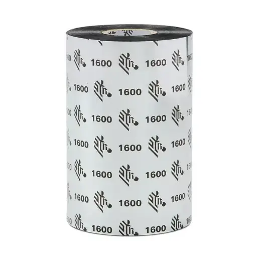 [LA01600BK11045] LA01600BK11045 - Zebra - Ribbon de Cera, 110mm x 450m (4.33" x 1476'), Modelo 1600 Estándar para impresora Industrial. 18 Ribbons/Caja