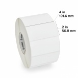 [10018351] ZEBRA - Etiqueta de Papel de Transferencia Térmica, Medida 4" x 2" (101.6 mm x 50.8 mm), Material Z-Perform 1500T, con AdhesivoPermanente. Color Blanco, Con perforación entre etiquetas, 1 Etiqueta al paso. Diámetro Interno 3", Diámetro Externo 8". 3000 Etiquetas por rollo, 4 Rollos por caja, para impresora Industrial