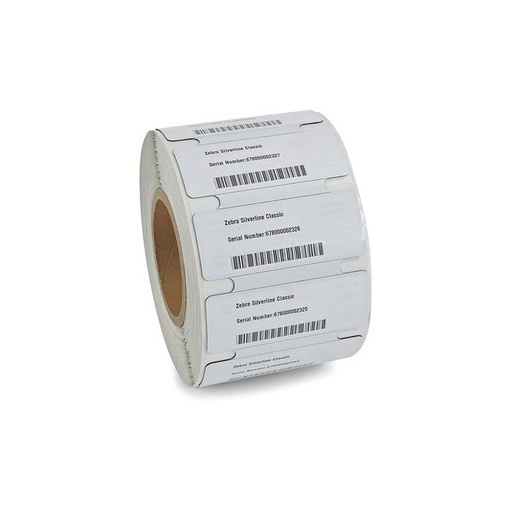 [10026770] ZEBRA - Etiqueta RFID de Poliester de Transferencia Térmica, Medida 3.94" x 1.57" (100.076 mm x 39.878 mm) Material Polyester Adhesivo Permanente Sin Perforación, Color Blanco, Antena/Chip M730, Inlay Silverline Classic II FCC, Diámetro interno 3", Diámetro Externo 8", 250 Etiquetas por Rollo. Para impresora ZT411 RFID Silverline Printer