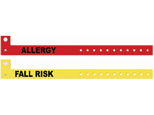 [PS-FALLRISK-YEL] Wristband, Vinyl, 0.625 x 10in, Alert Wristband, Clip Closure, Yellow - FALL RISK, 500/box