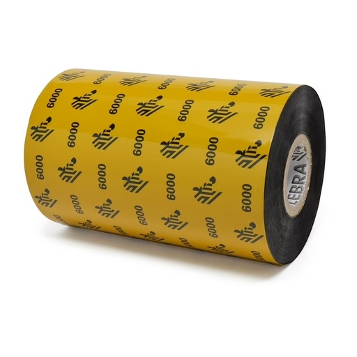 [06000BK11060] ZEBRA - Ribbon de Cera, Modelo 6000 Cera, 4.33" x 1,968' (110 mm x 600 mts), Núcleo de 1", 12 ribbons por caja. Para Impresora Aplicador Automático.
