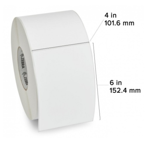 [10000281] ZEBRA - Etiqueta de Papel de Transferencia Térmica, Medida 4" x 6" (101.6 mm x 152.4 mm), Material Z-Perform 2000T, con AdhesivoPermanente. Color Blanco, Con perforación entre etiquetas, 1 Etiqueta al paso. Diámetro Interno 3", Diámetro Externo 8". 1000 Etiquetas por rollo, 4 Rollos por caja, para impresora Industrial